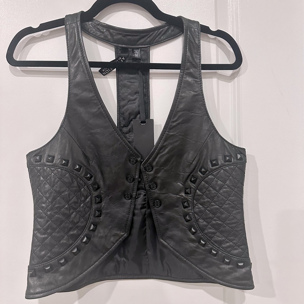 Affliction “Black Premium” Genuine Leather Studded Moto Vest